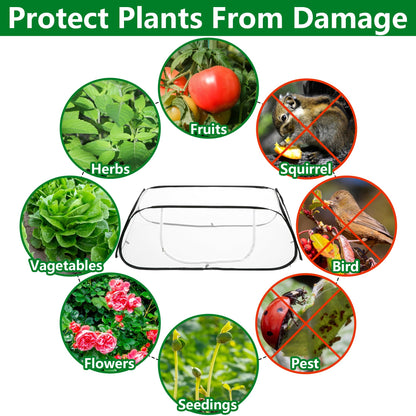 2 Pcs Pop Up Garden Rows Plant Cover, 46" x 22" x 16" Raised Garden Beds Vegetable Rows Plant Protector, Insect Bird Barrier Plant Net Cage with Stakes for Protecting Seedlings Fruits Vegetable Row