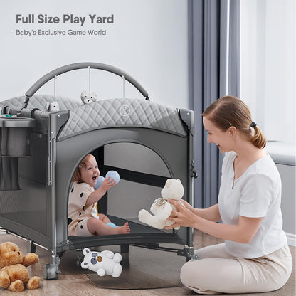 Obee Odee 4 in 1 Baby Bassinet, Pack and Play, Bedside Crib Sleeper, Diaper Changer - Comes with Mattress, Mosquito Net, Bottom Storage and Toy Bar for Newborn to Toddles