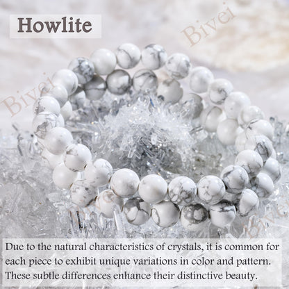 Howlite - Calm Clarity - 8mm Beaded Bracelets for Women Handmade Semi Precious Natural Stone Stretch Elastic Jewelry Yoga Protection Gifts