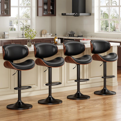 YaFiti Swivel Bar Stools Set of 2 for Kitchen Counter, Adjustable Bentwood Barstools, Modern PU Leather Upholstered Bar Chair with Back and Footrest, for Bar, Kitchen, Dining Room, Black