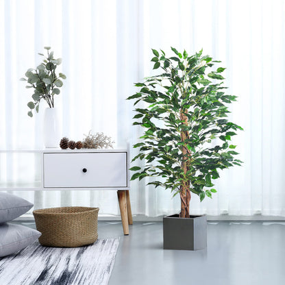 HAIHONG Artificial Ficus Tree 4FT Faux Silk Plants with Sturdy Plastic Nursery Pot,Fake Ficus Trees for Home Office Farmhouse Indoor Outdoor Decor Perfect Housewarming Gift (4FT-1Pack)