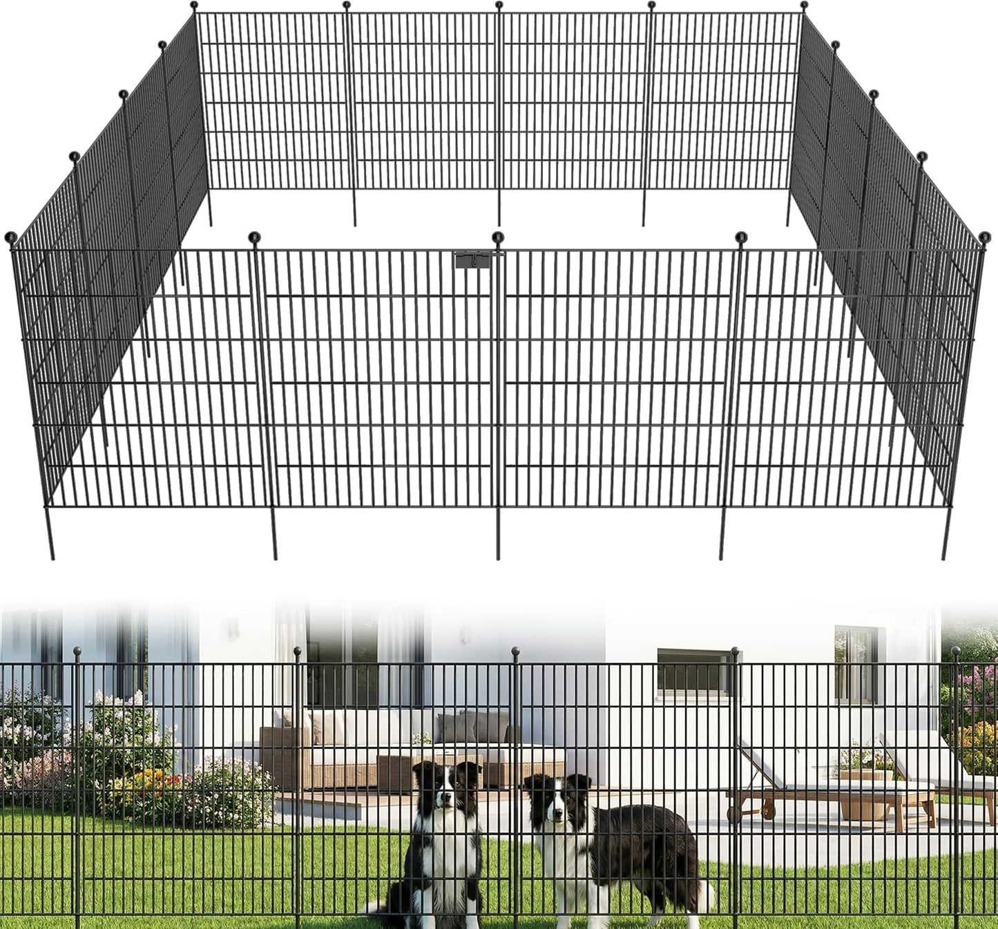 Toolterritary 10 Panels No Dig Garden Fence with Gate, 40 in(H) X 24.2 ft(L) Metal Fence Panels, Thickened Rustproof Garden Fencing, Animal Barrier Fence for for Dogs, Rabbits, Landscape, Patio