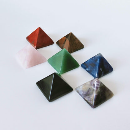 Set of 7 Crystal Pyramids of Natural Chakra Healing Stones, 1.5 inch