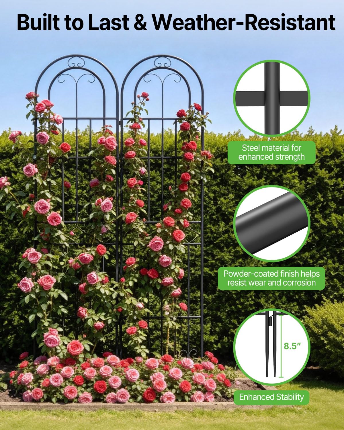 Suteck Garden Trellis for Climbing Plants Outdoor, 87" H x 20" W, 2 Pack Metal Garden Trellis with Rustproof Powder-Coated, Rose Trellis for Patio Lawn Yard, Flower & Vegetable Support