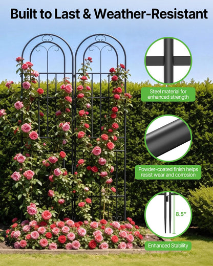 Suteck Garden Trellis for Climbing Plants Outdoor, 87" H x 20" W, 2 Pack Metal Garden Trellis with Rustproof Powder-Coated, Rose Trellis for Patio Lawn Yard, Flower & Vegetable Support