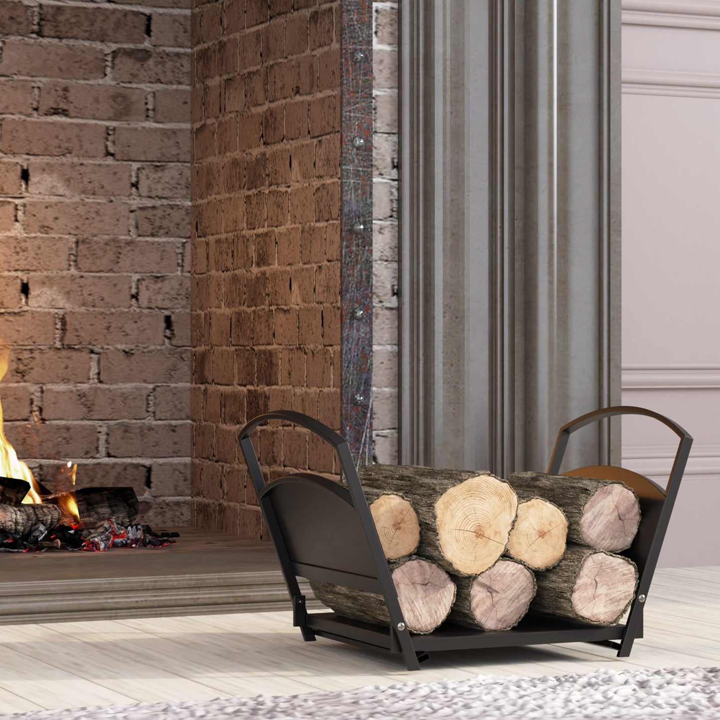 Fire Beauty Fireplace Log Holder Folding Firewood Rack,Stacking Rack,Storage Rack for Firewood, Indoor, Outdoor,Heavy Duty Steel