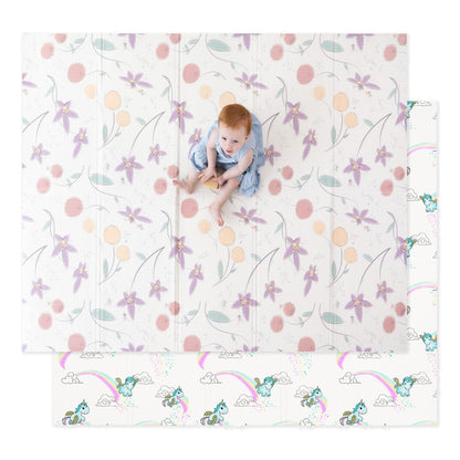 JumpOff Jo Foldable Foam Play Mat – Large Waterproof Baby & Toddler Activity Floor Mat, Double-Sided 70 x 59 Inch Play Surface - Fairy Blossom