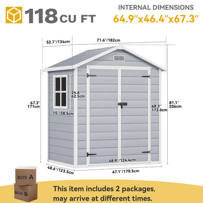 DWVO 6x4.4 FT Outdoor Resin Storage Shed with Reinforced Floor, All-Weather Bike Storage Shed with Lockable Door, Window and Vent, Waterproof Plastic Tool Storage for Garden, Backyard, Patio, Lawn
