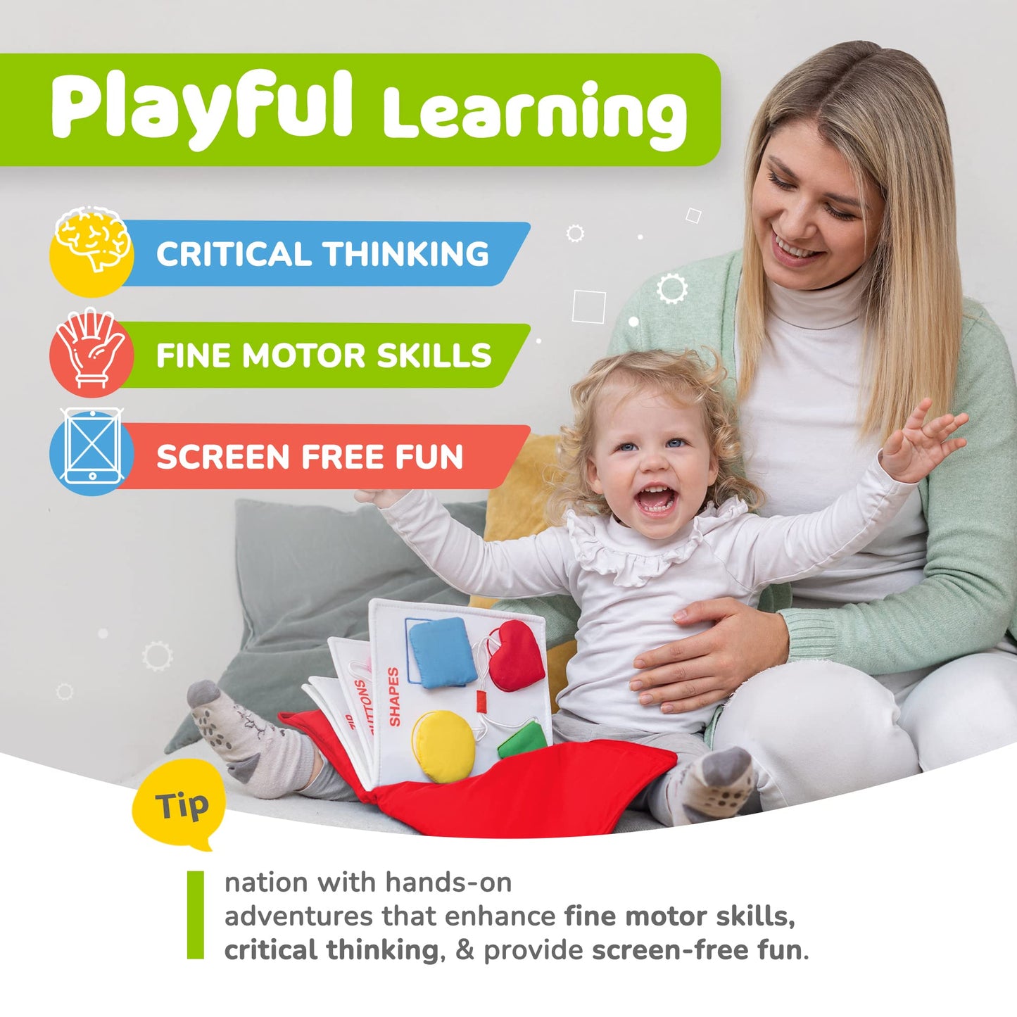deMoca Travel Toys for Toddlers, Quiet Book for Toddlers 1-3, Baby Travel Toys for Airplane Car Rides, Montessori Busy Book for 1 Year Old with All Parts Attached, Felt Activity Pad, No Noise Gift