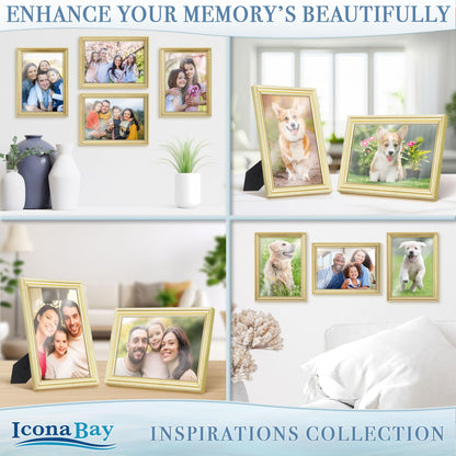 Icona Bay 5x7 Gold Picture Frame Beautifully Detailed Molding, Contemporary Picture Frame Set, Wall Mount or Table Top, Inspirations Collection