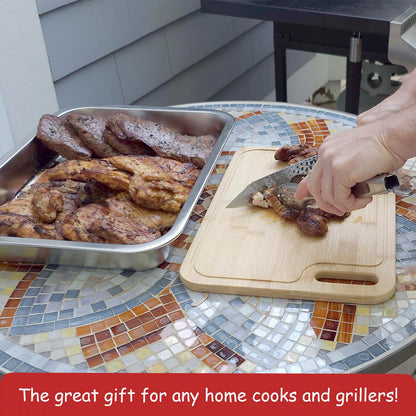 Geesta Grilling Prep and Serve Tays, Stainless Steel Large Capacity Food Prep Tray, Grill Carry System, Marinade Container with Lid and Cutting Board,BBQ Grill Accessories, Grilling Gifts for Men
