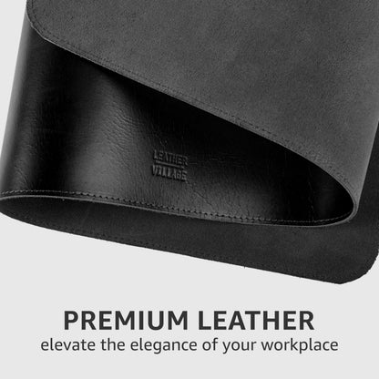 LEATHER VILLAGE Real Leather Desk Pad (3mm) Thick Double Layer Desk Mat Cover Blotter Large Full Grain Protector for Keyboard, Mouse & Laptop – Office Table Mat & Desktop Accessories–(32''x16'')-Black