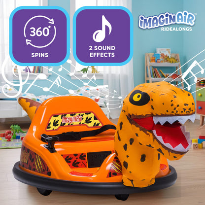 ImaginAir 6V Raptor Dinosaur Toys Bumper Car - Kids Car to Drive, Ride On Toy, Auto-Inflated, w/Music, Parent Remote Control, LED Lights, 360° Spin, 1 MPH, Max Weight of 66lbs, Age 1.5-4 Years
