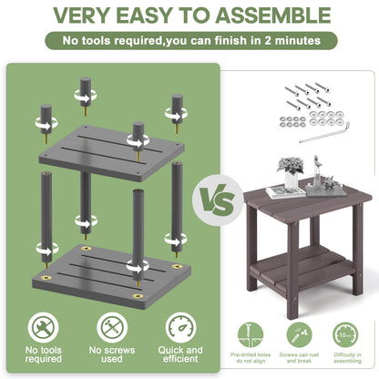 LEJANEOYE Outdoor Side Table, 2-Tier Small Outdoor Table for Patio, Adirondack Side Tables for Outside or Indoor, Bamboo End Table for Pool, Porch, Weather Resistant Easy Maintenance-Gray