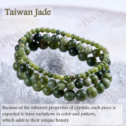 Bivei Taiwan Jade-Resilience-6mm Beaded Bracelets for Women Handmade Semi Precious Natural Stone Stretch Elastic Jewelry for Women Yoga Protection Gifts