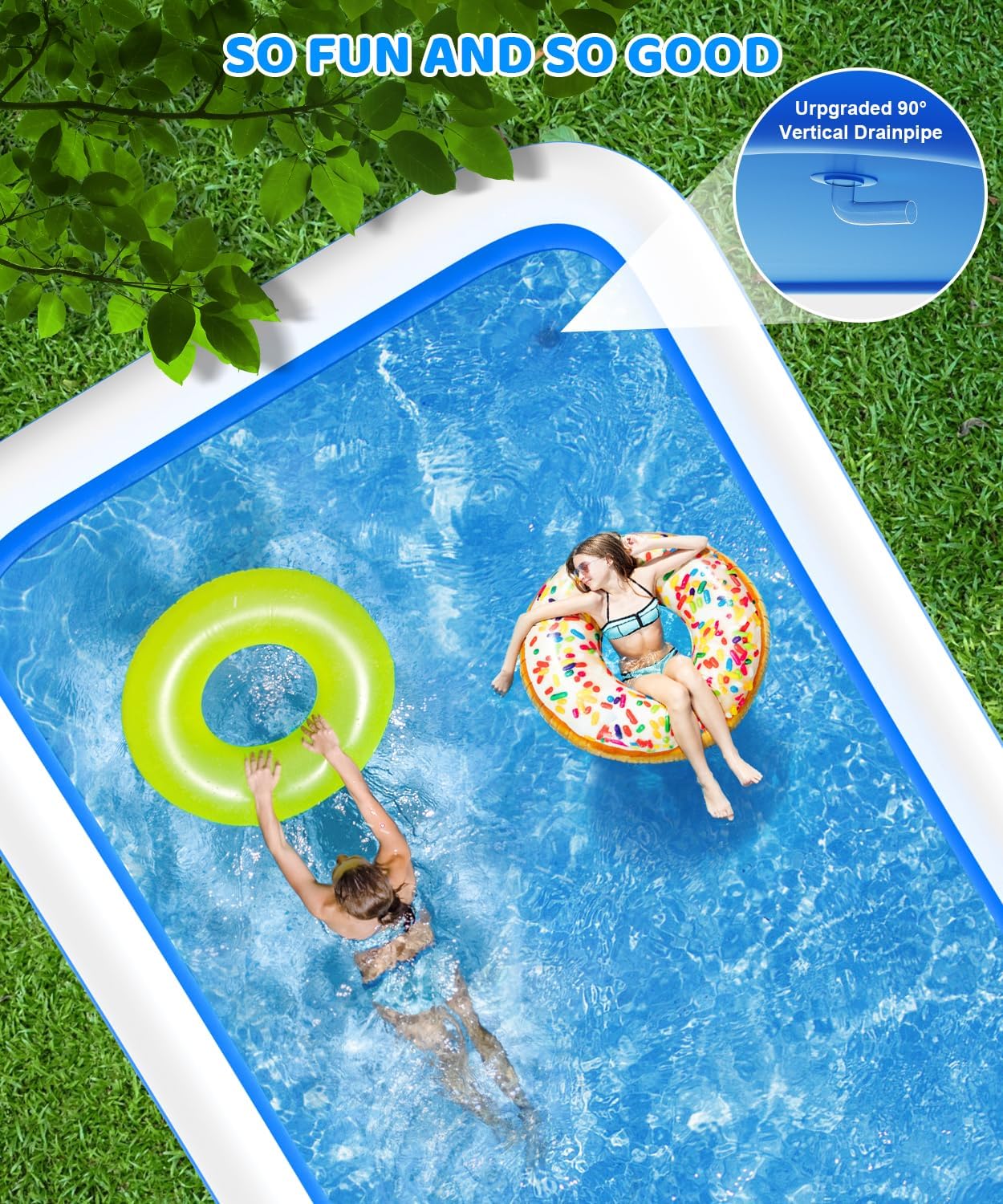 Extra Large Inflatable Swimming Pool - 145" X 74" X 22" Oversized Thickened Blow Up Pool for Kids and Adult, Kiddie Pool for Backyard, Easy Setup & Portable