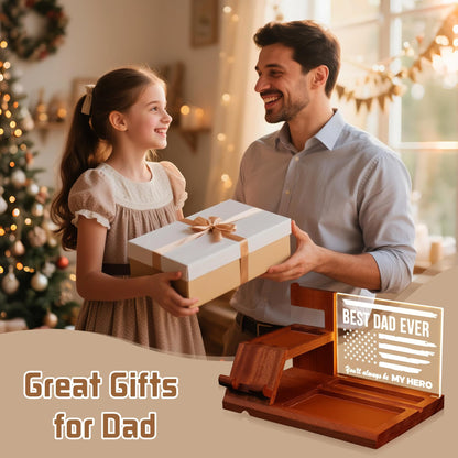 Attivolife Gifts for Dad Men Husband, LED Phone Docking Station Desk Organizer, Cell Phone Stand with Night Light, Best Dad Ever Gift for Father's Day, Key Holder, Stand for Wallet Watch Essentials