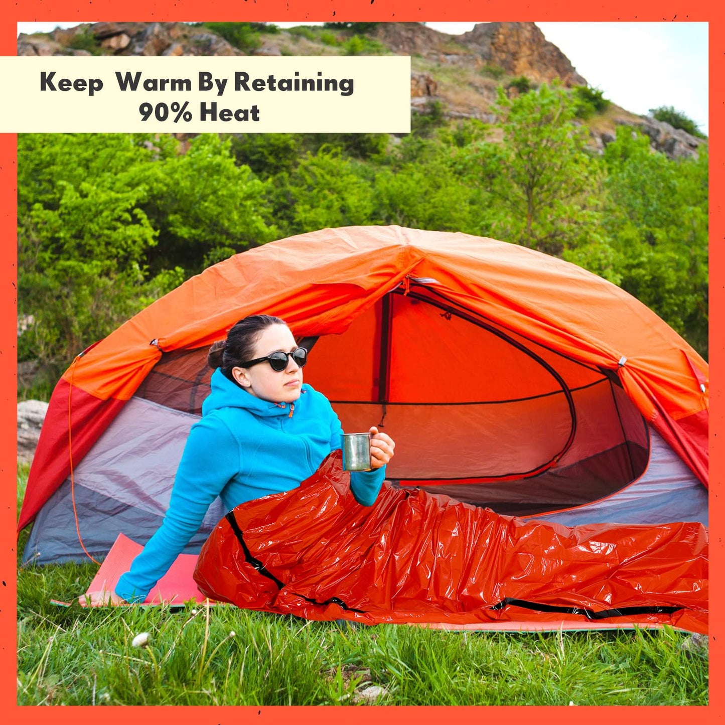Qunclay 12 Set Emergency Sleeping Bag Survival Bivvy Sack Blanket with Whistles Lightweight Portable Thermal Survival Bag Thick Tent with Hood Extension Nylon Stuff Sack (Orange,82.7 x 35.4 in)