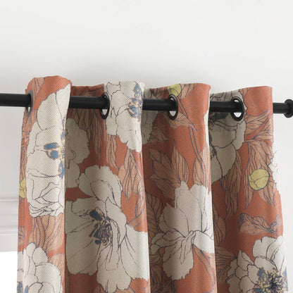 Taisier Home Stylish Faux Linen Curtains for Living Room/Bedroom | Privacy Added Light Reducing Flower Pattern Window Curtain Drapes (2 Panels) Grommet Top, 52x108 Inch, Orange