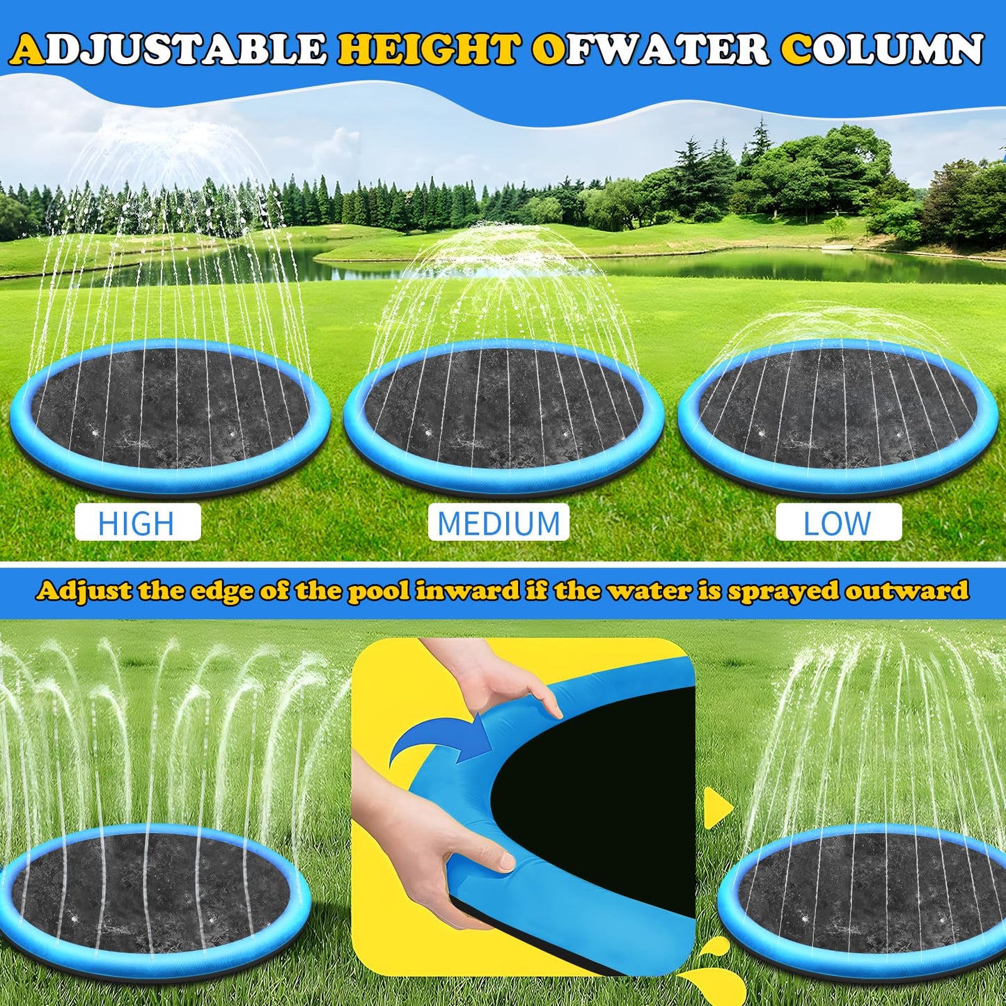 CACSPS 67 inch Non-Slip Splash Pad for Kids and Dog, Thicken Sprinkler Pool Summer Outdoor Water Toys, Extra Large Backyard Wading Pool for Children Boys & Girls or Pet Dog (Blue)