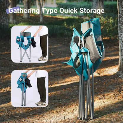 Camping Folding Chair Outdoor Lawn Portable Lightweight Camp Folding Chairs for Adult Outside with Cup Holder, Cooler Pouch & Side Pocket for Camping, Beach, Fishing, Sports or Tailgating Events, Blue