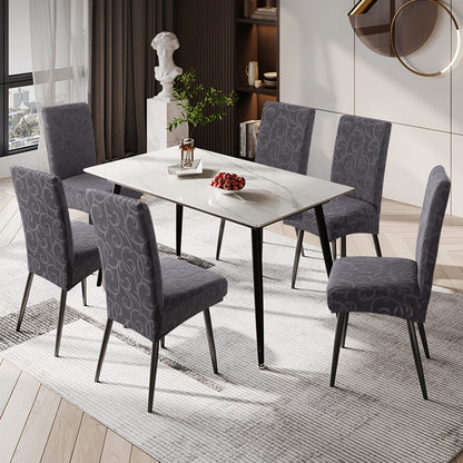 Genina Waterproof Dining Room Chair Covers Stretch Parsons Chair Slipcovers for Dining Room Kitchen Chair Protector Cover, Removable, Washable (4, Flower Pattern-Dark Gray)