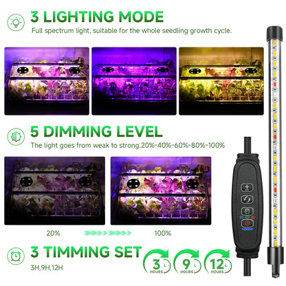 Adawook Large Seed Starter Tray with Grow Light and Thermostat Controller Heat Mat, 10"x 20.75" Heat Mats for Plant Growing，68-113°F Adjustable，Color Change Grow Lights，Germination Trays Kits