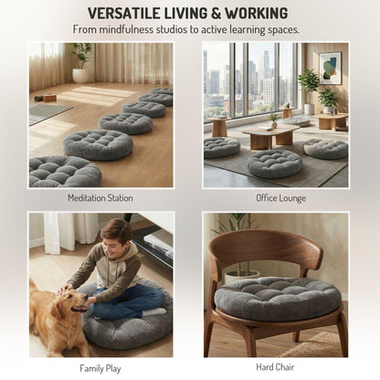 Degrees of Comfort Meditation Floor Pillow, Round Large Pillows Seating for Adults, Tufted Corduroy Cushion for Tatami Living Room, Grey, 22 Inch