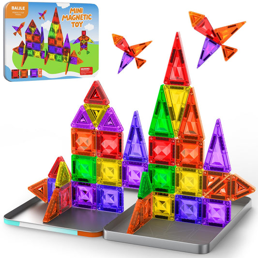 Mini Magnetic Tiles, 45PCS Diamond Pattern Magnetic Tiles Travel Set with Case, Portable Building Toys Creativity Boosting Sensory Toys for Kids Ages 4-8 Toddler Boys Girls Halloween Birthday Gift