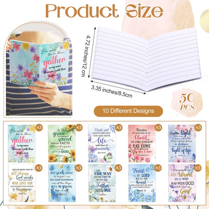 Kinlop 50 Pcs Easter Christian Gifts for Women, Small Prayer Journals with Bible Verses, Inspirational Religious Scripture Pocket Notebooks Bulk Set for Church Teachers Mother's Day (Floral)