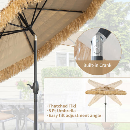 CBFULLRES 8FT Tiki Umbrella, Patio Umbrella Thatched Umbrella Outdoor Patio, Upgrade with UPF 50+, Tiki Beach Umbrellas with Zinc Alloy Push Button Tilt and for Pool Backyard