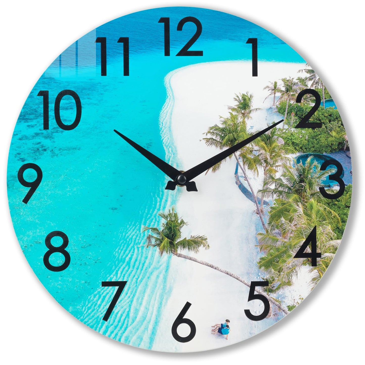 Crosstime 14 Inch Outdoor Wall Clock - Waterproof Tempered Glass, Silent Non-Ticking Easy to Read, Blue Beach Nautical Coastal Decor for Patio, Pool, Garden, Backyard