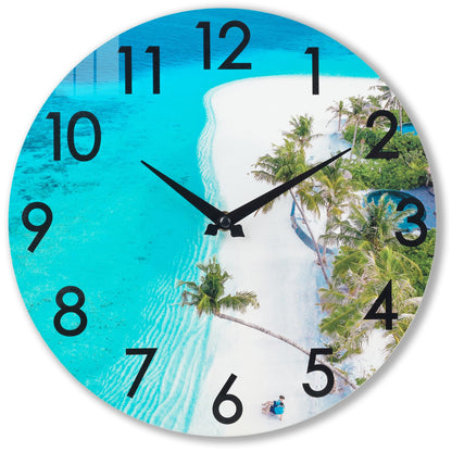 Crosstime 14 Inch Outdoor Wall Clock - Waterproof Tempered Glass, Silent Non-Ticking Easy to Read, Blue Beach Nautical Coastal Decor for Patio, Pool, Garden, Backyard