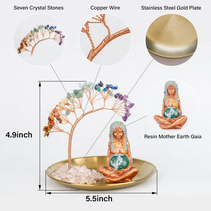 ZenBless 7 Chakra Healing Crystal Tree Ceramic Mother Earth Decor Mother Earth Statues Gifts for Women, Yoga Meditation Zen Spiritual Room Home Shelf Decor Feng Shui Good Lucky