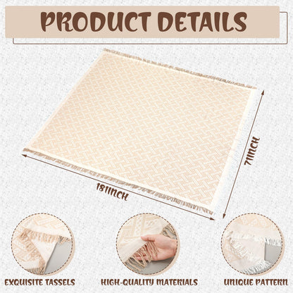 Beeveer Extra Large Outdoor Boho Picnic Blanket 181'' x 71'' Beige White Table Runner 6 Throw Pillow Cover Woven Cotton Yarn Oversize Beach Blanket Washable for Picnic Camp Wedding