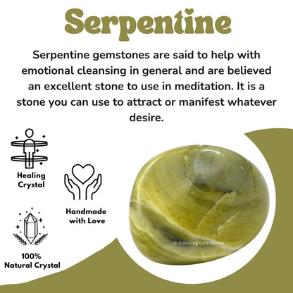 Amazing Gemstone Serpentine Crystals and Healing Stones Tumbled - 1000+ Carats Serpentine Stone, Natural Healing Stones for Energy Balance, Stress Relief - Premium Polished Gems Rocks for Meditation