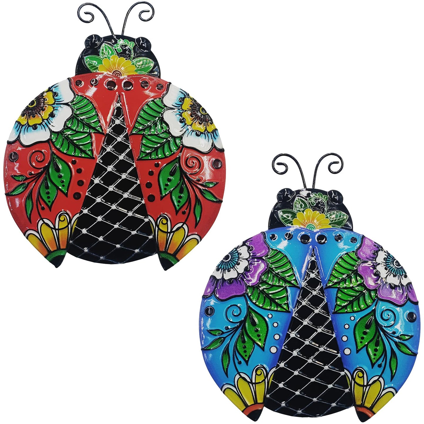 John's Studio 2Pcs Metal Ladybug Wall Decor Outdoor Garden Hanging Art Sculptures Home Ocean Theme Decorations for Kitchen Bathroom and Pool