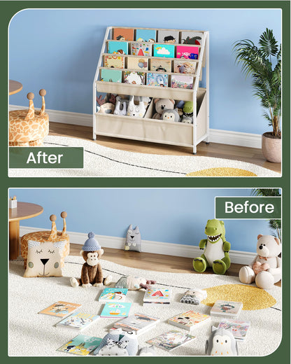 CHOEZON Kids Bookshelf, 4-Tier Bookshelf for Kids, Large Capacity Book and Toy Storage Organizer, Toddler Book Shelf for Kids Room, Nursery, Playroom, Beige TCW09WM