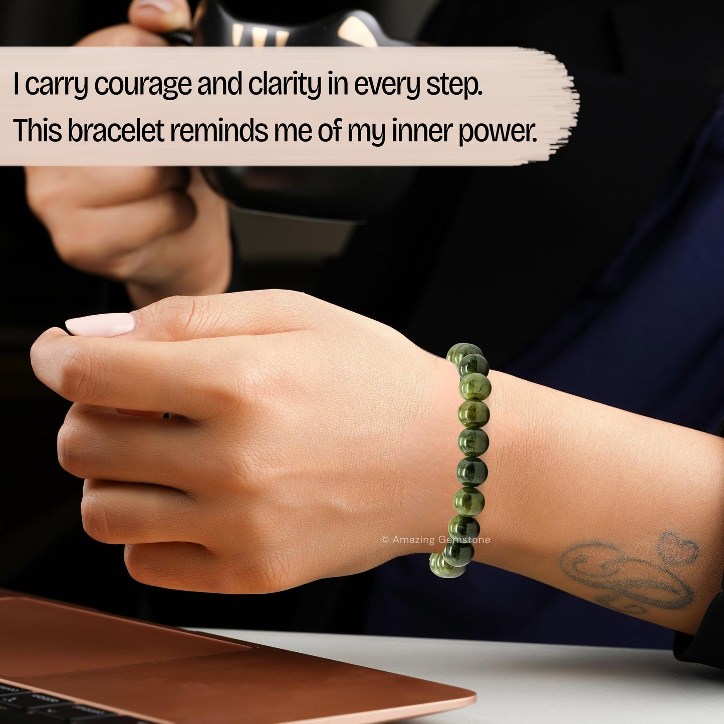Amazing Gemstone Chrome Diopside Bracelet, Gifts For Men & Women - Protection Healing Crystal Bracelet - 8mm Gemstone Beaded Adjustable Bracelet, Pulseras Para Hombres Mujer Stocking Stuffers
