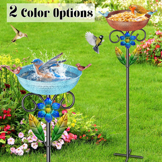 SHUONIVS Metal Bird Bath for Outside, Vintage Freestanding Birdbaths & Birdfeeder Combo with Rust-Resistant Stake, Bird Baths Feeder Bowl for Outdoors Garden Patio Yard Lawn Decor