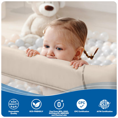 Sweeby Baby Playpen, Foldable Playpens for Babies and Toddlers with Gate, Large Playpen with Door Play Yard for Baby Fence Indoor and Outdoor Portable Play Pen,(59"x59", Beige)