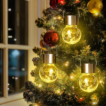 SOLPEX Hanging Solar Lights Outdoor, 8 Pack Decorative Cracked Glass Ball Light, Solar Powered Waterproof Globe Lighting, Hanging Globe Solar Lights for Garden, Yard, Patio, Lawn, Flower Bed