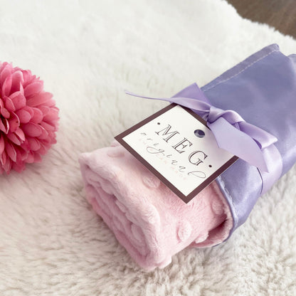 MEG ORIGINAL Baby Girl Security Blanket, Lavender Satin + Minky with Loop (Lavender/Pink)