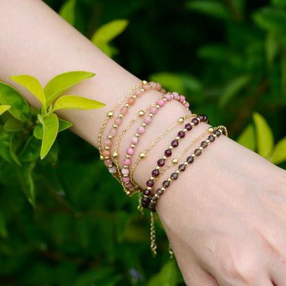 Farfume Sunstone Crystal Bracelet Beaded Bracelets for Women 4mm Natural Stone Beads Gemstone Handmade Jewelry Valentine's Day Gifts