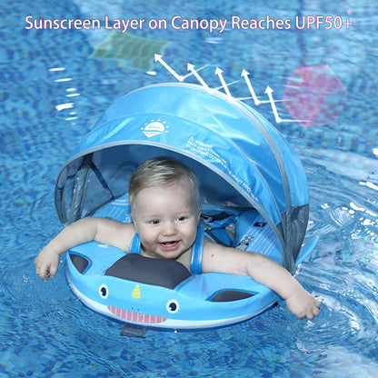 Luckclubtojoy Mambobaby Floats with Canopy &Tail, Non-Inflatable Baby Float for Pool Add Tail Avoid Flip Swim Trainer Baby Floats for Toddler Boys Girls(Narwhal-Green)