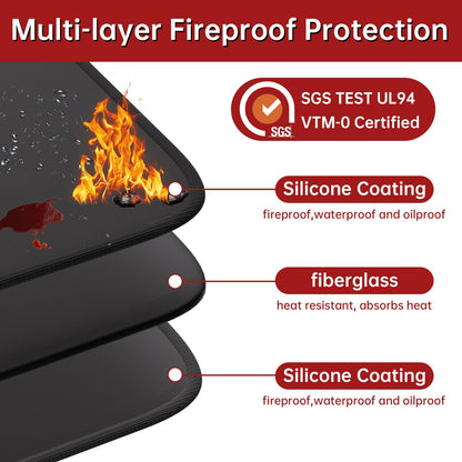 JHSafer Large 76" x 52" Under Grill Mat with 40" x 40" Fire Blanket, Double-Sided Fireproof Grill Pad for Outdoor Grill,Indoor Fireplace Fire Pit Mat, Waterproof Oilproof BBQ Mat for Deck Patio Lawn