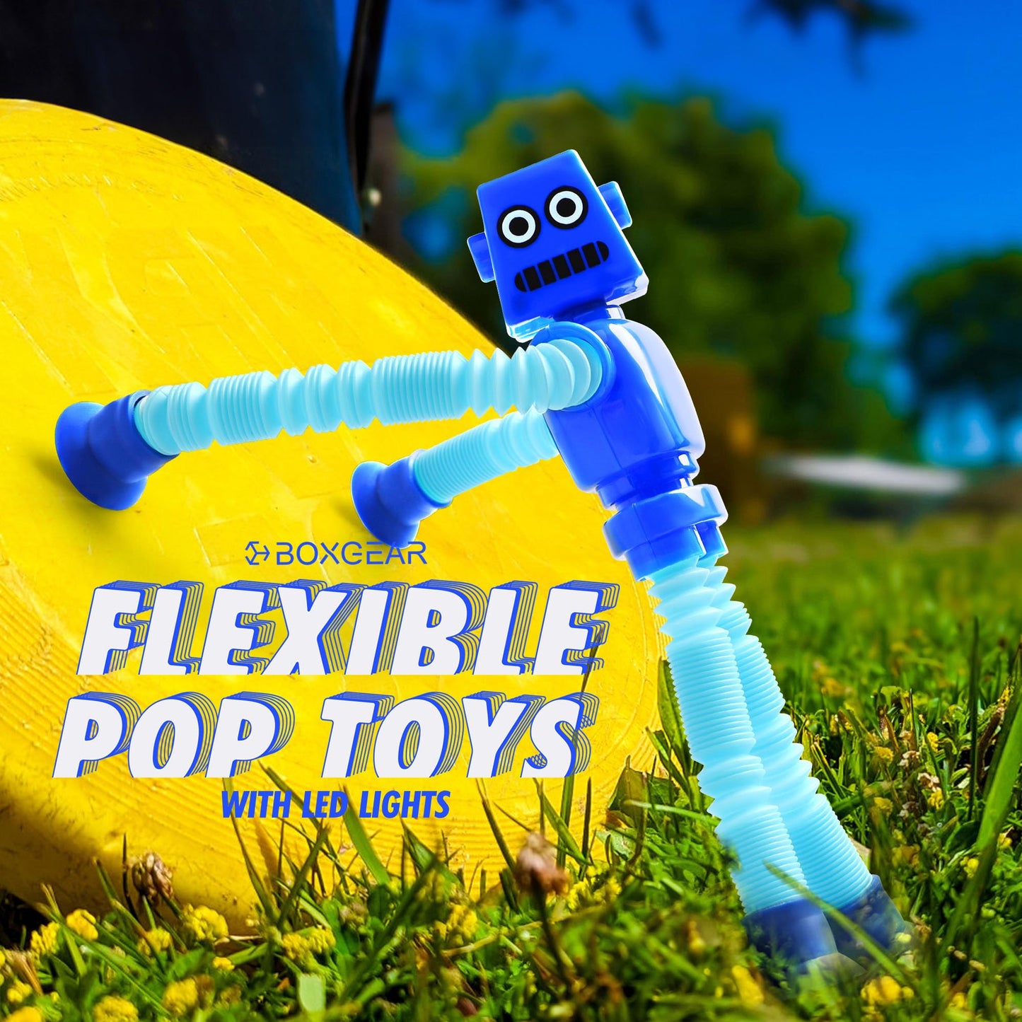 Boxgear 4 Pieces LED Telescopic Suction Cup Giraffe Toy, Shape Changing Telescopic Tube Fidget Toys, Pop Tubes, Fidget Tubes Sensory Toys for Girls Boys (Robot)