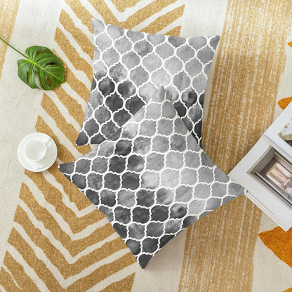 CaliTime Cushion Cover Pack of 2 Cosy Cushion Covers for Couch Bed Sofa Hand Painted Colourful Geometric Grid Chain Print 45 cm x 45 cm Main Grey Carbon