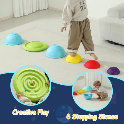 LoomLark Balance Stepping Stones for Kids 6PCS EPP River Stones with 3 Mini Planet Ball Indoor and Outdoor Coordination Game Sensory Toys Toddler Ages 3 4 5 6 7 8+