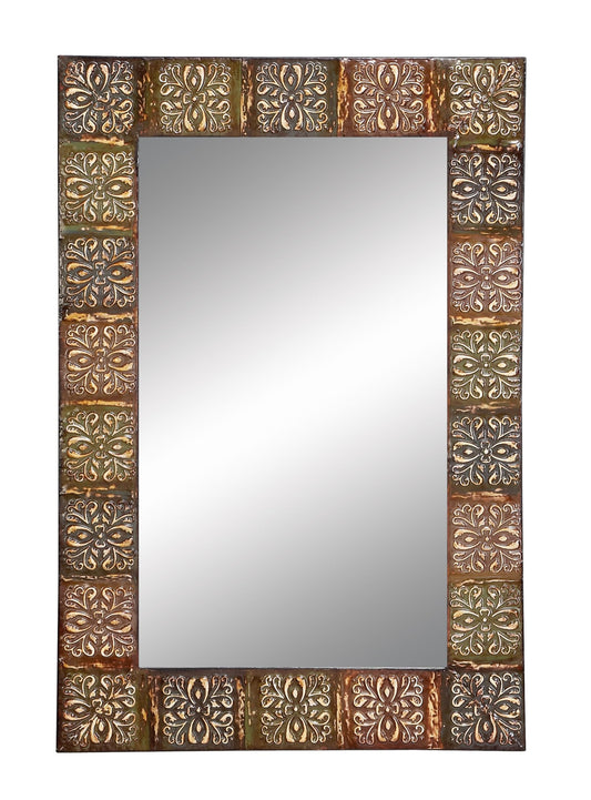 Deco 79 Metal Floral Room Wall Mirror Entryway Mirror with Embossed Metal, Wall Mounted Mirror 24" x 2" x 36", Multi Colored